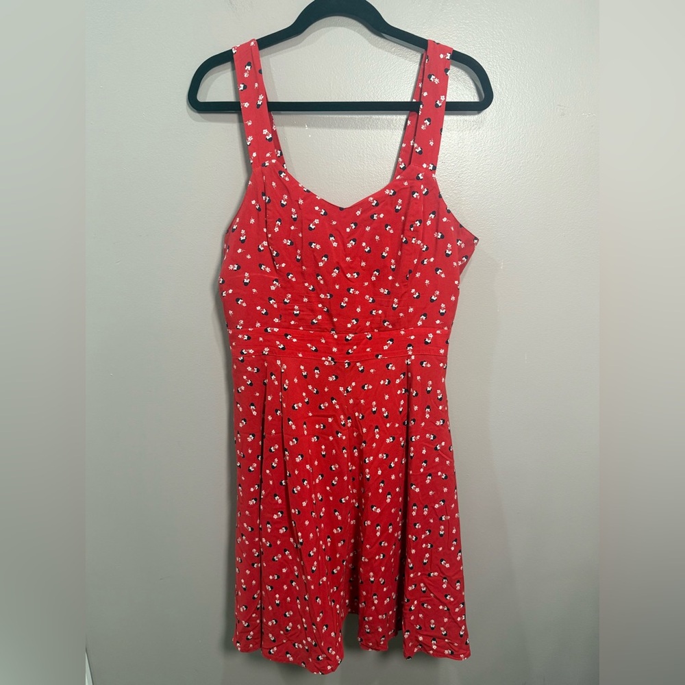 Disney Red Sleeveless Midi Dress with White & Black Minnie Print